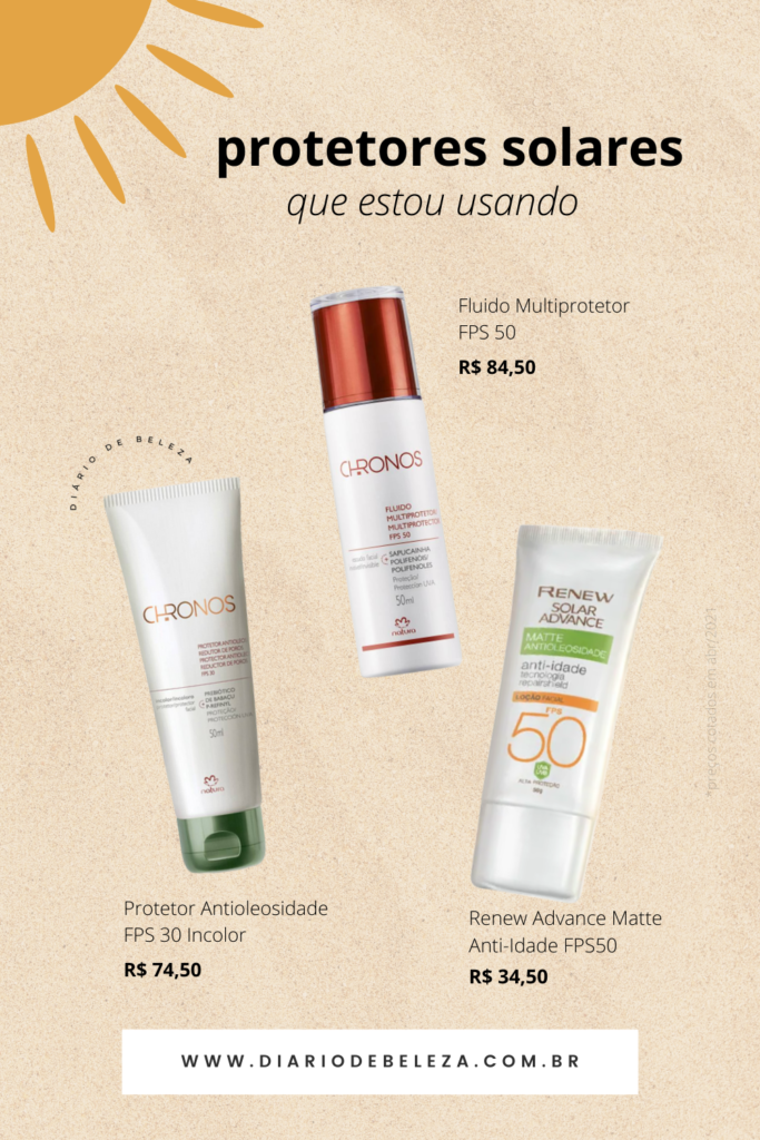 Protetores Solares avon e natura na pele mista