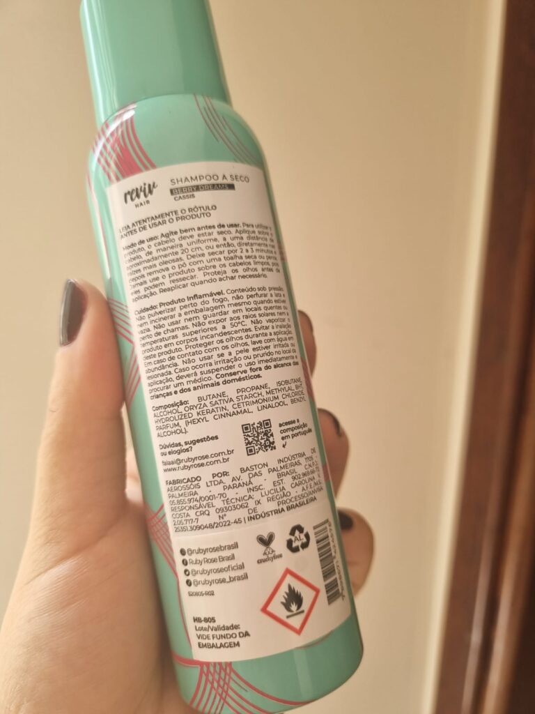 composição do Shampoo a Seco Reviv Hair Fresh Berry Dreams Cassis da Ruby Rose 